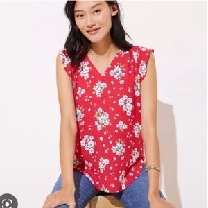 Loft Floral Flutter Cap Sleeve Blouse